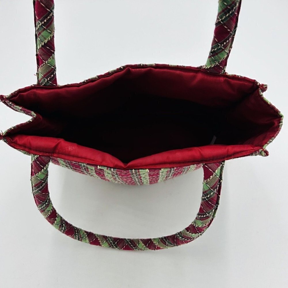 Longaberger 2009 Tote Snowflake/Holiday Plaid Fabric 9" x 9.5" Double Handle - Picture 7 of 7
